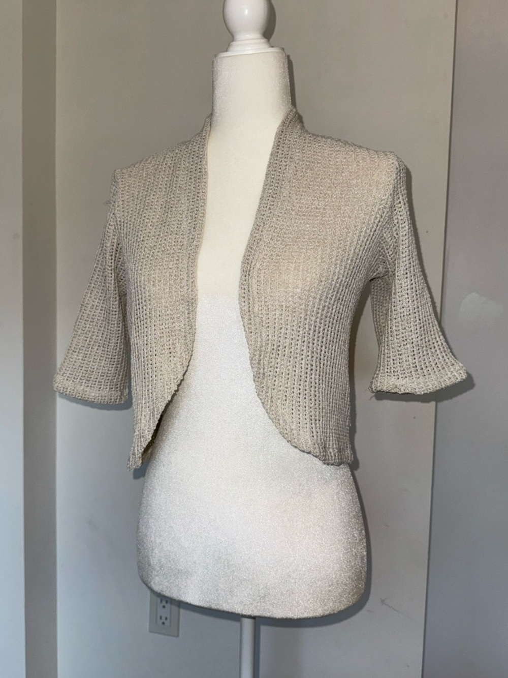Tasha Light Beige Open-Front Knit Bolero Cardigan